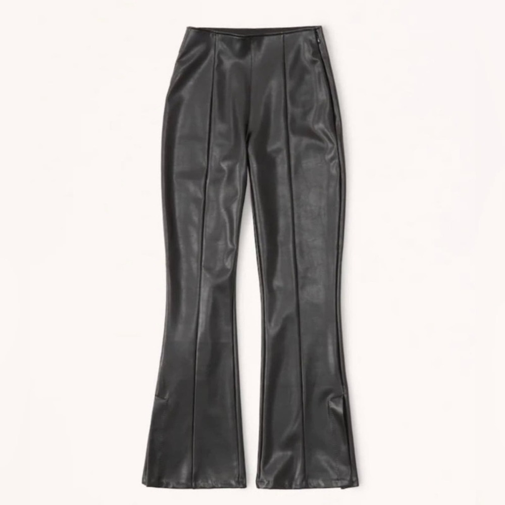 abercrombie & fitch - vegan leather split hem slim flare pant bottoms high-rise